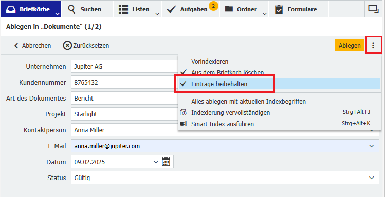Eintraege beibehalten